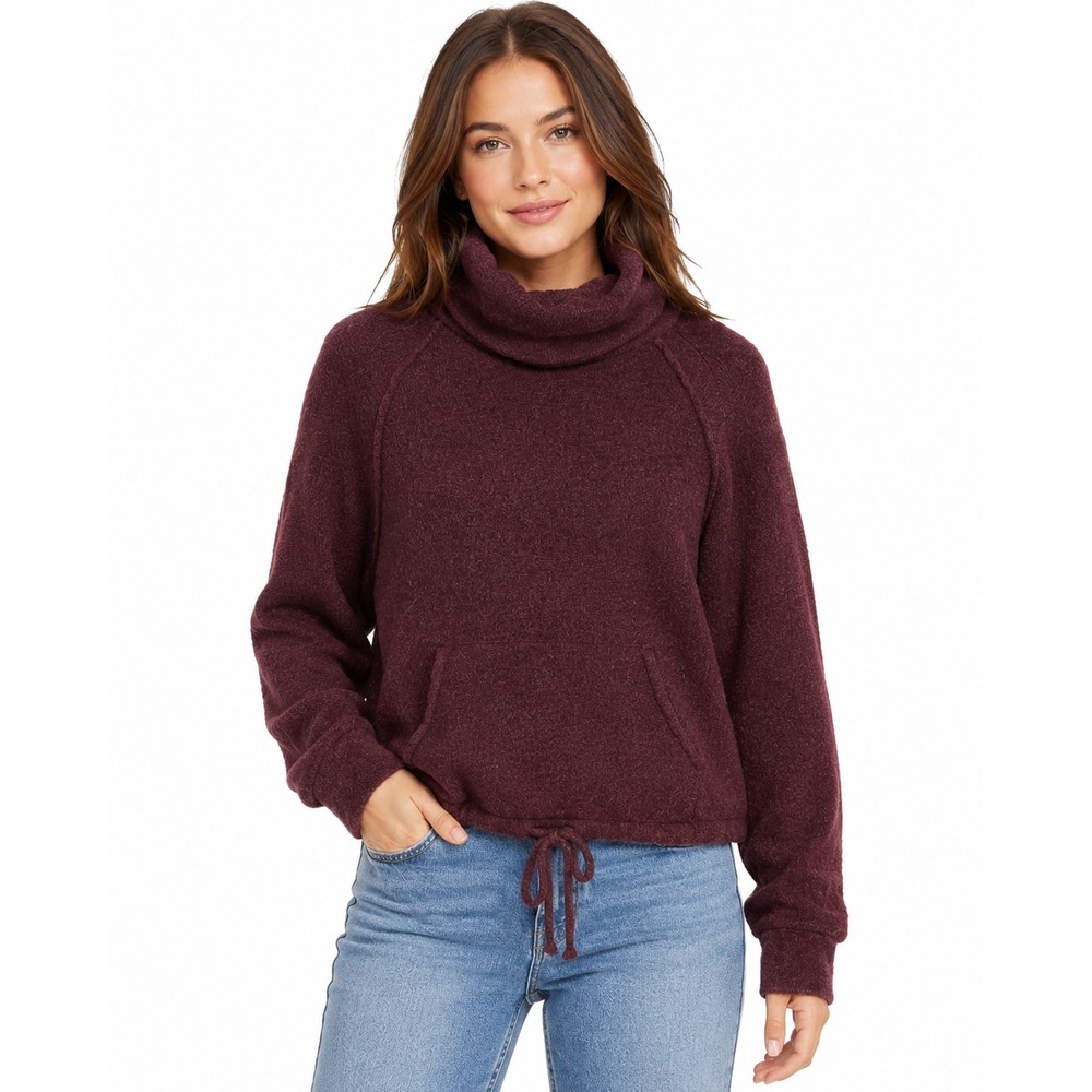 Field Flower Anthropologie Burgundy Cowl Neck Seam‎ Detail Drawstring Sweater M